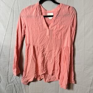 Maeve Laiken Henley Peplum Blouse Size 0 Peach Anthropologie